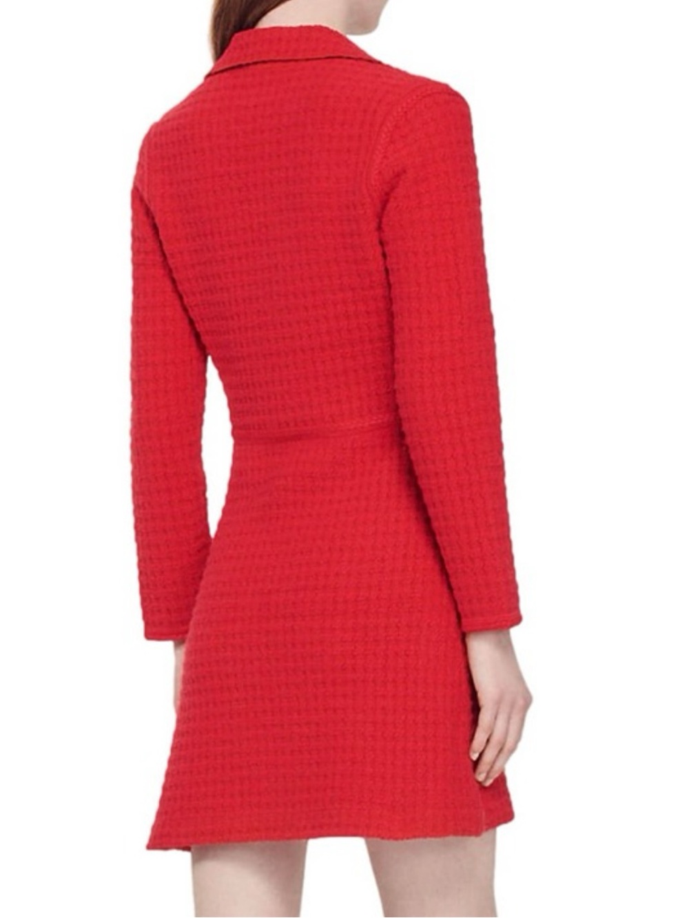 NWT ❤️💄SANDRO Tweed Red Long Sleeve Wool blend Mini dress size S - Picture 2 of 8